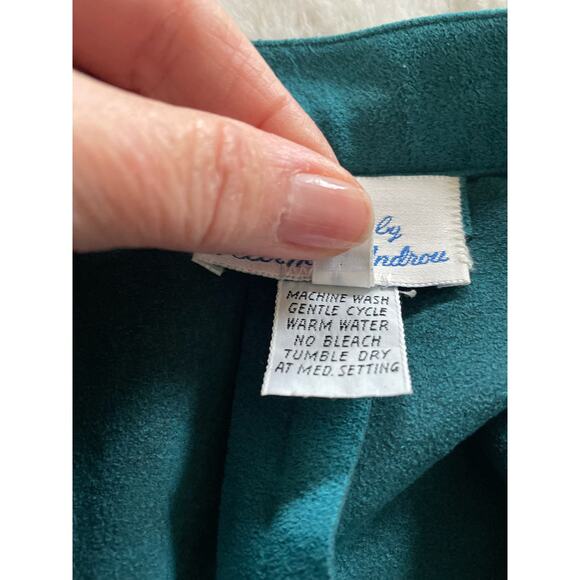 Vintage Samuel Robert by Peter Hatsi Androu Teal Ultra Suede Skirt Suit - Picture 11 of 12